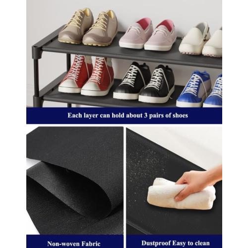 Kitsure Shoe Rack - Non-Woven Shoe Rack Shelf, Shoe Organizer for Closet, Entryway, Garage & Corridor, Stackable Shoe Shelves, 27.5 Wide - 2 Tier, Black