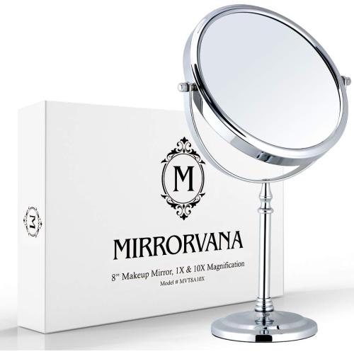 MIRRORVANA Large Double Sided 10X and 1X Magnifying Makeup Mirror with Stand in Gift Box, 15” Tall and 8” Wide