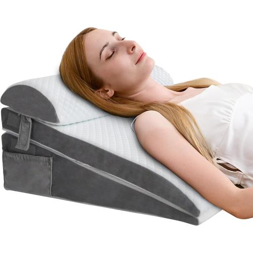 White ENITYA Bed Wedge Pillow for Sleep Apnea - 3PCS Wedge Pillow for Acid Reflux Relief/Back Pain Relief/Sleeping/After Surgery/Leg Support - Memory Foam Top, Washable Cover, White