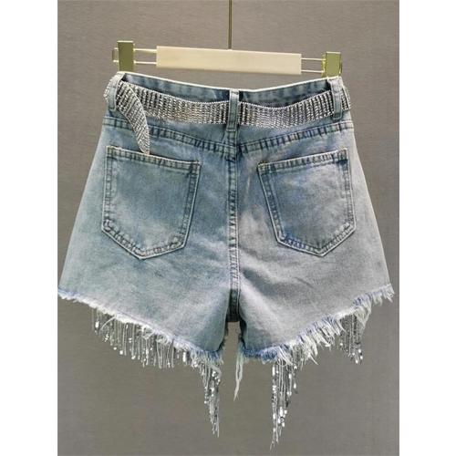 Women's Summer Shorts Beaded High Waisted Wide Leg Denim Shorts Casual Solid Color Jeans size small