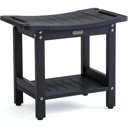 Shower Bench Seat for Shaving Legs, Waterproof Shower Stool for Inside Shower with Handles & Shower Head Holder, Bathroom Shower Chair, Black Shower Foot Rest with Adjustable Feet, Non-Slip