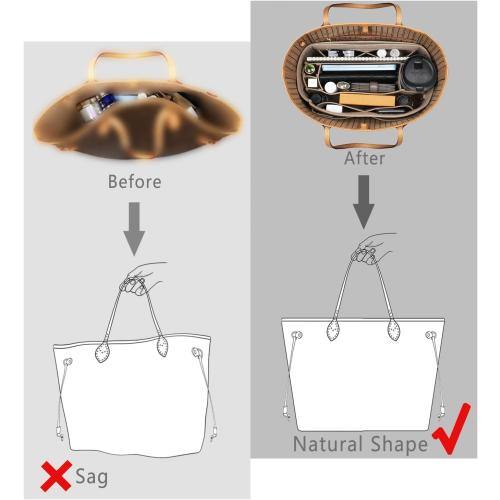 Purse Organizer Insert, Felt Purse Organizer with Zipper and Sewn Bottom Insert, Fit Speedy Neverfull Graceful,6 Sizes