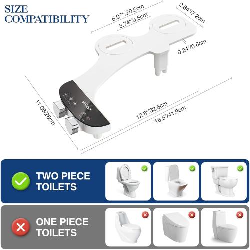 Bidet Attachment for Toilet Seat Non-Electric Bidet Hot and Cold Water Bidet Attachment Toilet Adjustable Water Temperature​ Posterior/Feminine Wash Dual Retractable Nozzle Self-Cleaning(TT18N)