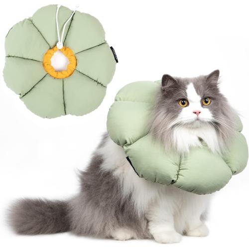 Cat Cone Collar,Cute Waterproof Cat Recovery Collar,Anti-Bite Lick Wound Healing Safety Elizabethan e Collar for Cats,Green Flower All-Season Style