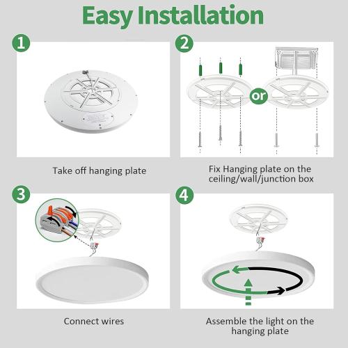 20 Inch Large LED Flush Mount Ceiling Light with Remote, 40W,4350LM, 3000K-6000K Selectable, White Round Flat Panel Low Profile Ceiling Light Fitures for Hallway, Kitchen, Bedroom, Laundry Room