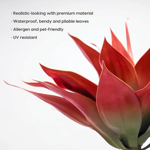 Velener Fall Fake Agave Artificial Plant: Red Fake Succulents Plant for Room Decor and Autumn, Unpotted Faux Agave Plant for Outdoor/Indoor Fall Decor, Red, 28 inches, Set of 1