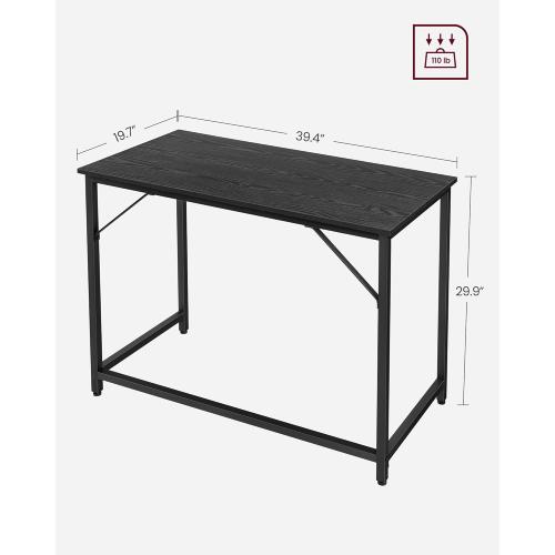 VASAGLE Computer Desk, Office Work Desk, 39.4 x 19.7 x 29.9 Inches, for Study, Bedroom, Home Office, Living Room, Ebony Black and Ink Black ULWD041B56