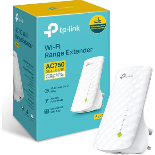 TP-Link Network RE200 AC750 WiFi Range Extender Dual Band 750Mbps with 802.11b/g/n Retail