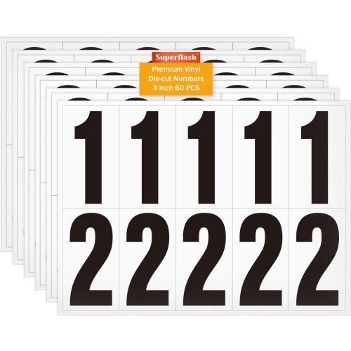 3 inch Self Adhesive Numbers for Mailbox, House Numbers, Reflective Mailbox Number, Trash Cans Number, for Outside, 60 PCS (Black/White)
