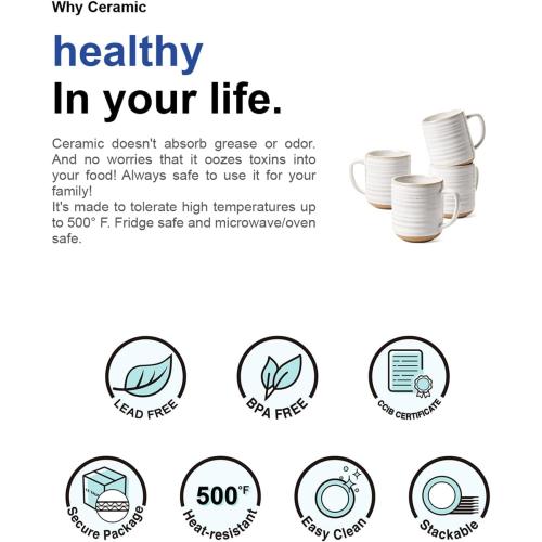 LE TAUCI Coffee Mugs 12 oz, Ceramic Coffee Cups for Latte, Hot Tea, Cappuccino, Mocha, Cocoa, Housewarming Wedding Present Mug Set - Set of 4, Arctic White