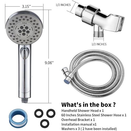 High Pressure 6 Setting Shower Head Hand-Held with ON/OFF Switch and Spa Spray Mode - Hand Held Shower Head with Handheld Spray - Shower Head with Hose - Chrome