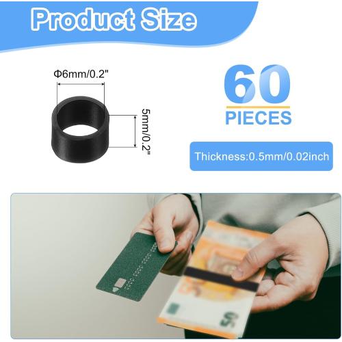uxcell 60Pcs Silicone Rubber Bands,6mm/0.2 Rubber Bands Rings Cable Ties Strong Elastic Bands Non-Slip for Cord Wrapping Bag Wraps, Black