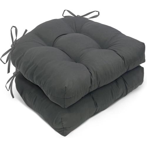 2 Pack Waterproof Outdoor Chair Cushions, Thick Tufted U-Shaped Seat Cushions with Adjustable Ties for Garden Chairs, Patio Furniture, 19x19x4.5 Inches