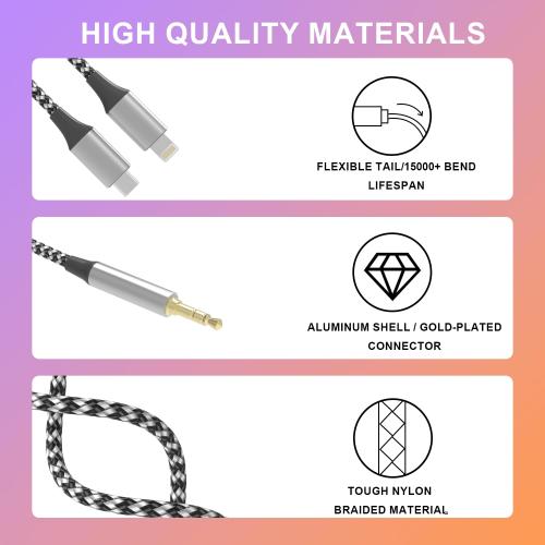 Apple MFi Certified Aux Cord for iPhone, 2 in 1 USB-C & Lightning to 3.5mm Jack Audio Cable for iPhone 16 15 14 13 12 11 XS XR X 8 7 6 iPad to Car/Home Stereo/Headphone/Speaker (Silver)