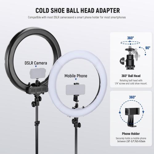 NEEWER 18 Ring Light, 58W 5500lx 5600K Dimmable CRI95 240 LEDs, Lighting with Cold Shoe Bi Color Filters Carry Bag Phone Holder for iPhone Selfie Makeup Studio Photography Video Recording, RL-18