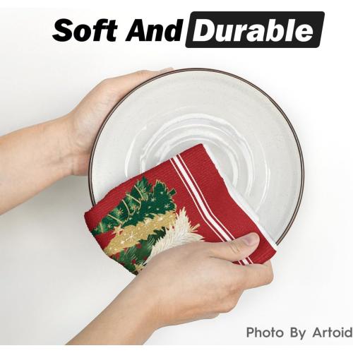 Artoid Mode Red Xmas Tree Star Christmas Kitchen Towels Dish Towels, 18x26 Inch Farmhouse Snowflakes Decoration Cleaning