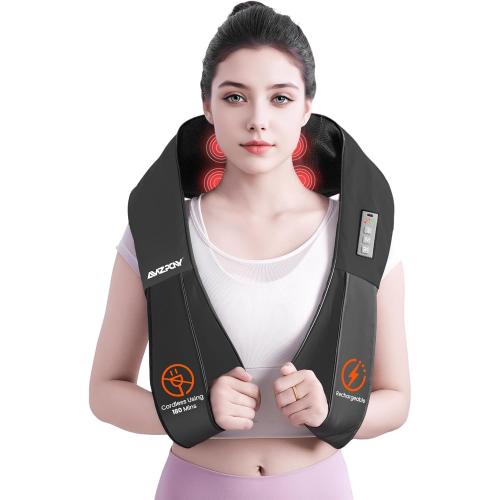 AMZPONY® Cordless Neck Massager for Pain Relief Deep Tissue, Rechargeable Shiatsu Neck and Back Massager with Heat Kneading Shoulder Massage for Body Muscle Pain Relief,Gifts for Dad Mom Friends