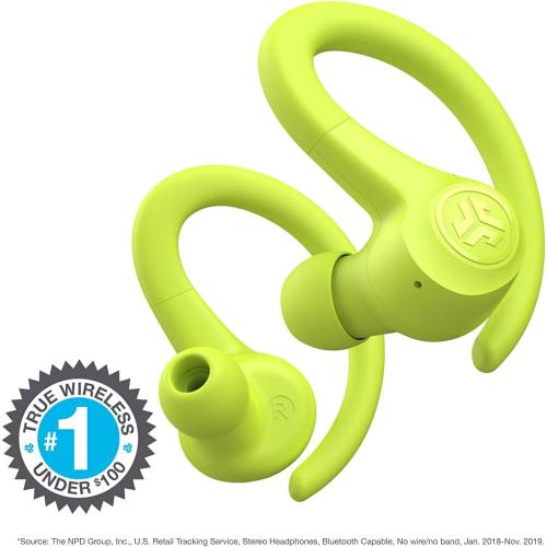JLab Go Air Sport True Wireless Earbuds, Yellow, Featuring C3 Clear Calling, Secure Earhook Sport Design, 35  Hour Bluetooth Playtime, and 3 EQ Sound Settings