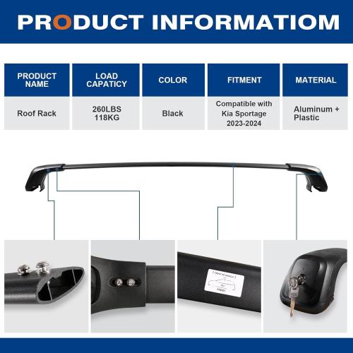Lockable Roof Rack Cross Bars 260lbs Compatible with 2023-2026 Kia Sportage SX/EX & SX/EX Prestige with Flush Rails, Heavy Duty Aluminum Roof Rails Crossbars Black Bike Rooftop Cargo