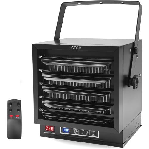 CTSC 10000W Electric Garage Heater, 240v Hardwired Fan-Forced Shop Heater with Digital Thermostat, Remote Control and Timer, ECO Function, Voltage Display Design, Ideal for Workshop, ETL Listed