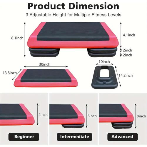 Grey and Red Adjustable Workout Aerobic Exercise Step Platform, Fitness & Exercise Step Platform with 2/4 Stackable Risers for Home Gym Cardio Training(Grey/Red)