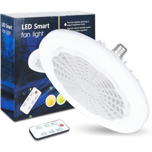 DGO Socket Fan Light with Remote, Enclosed Screw in Bladeless Mini Ceiling Fan 8.86 in Dimmable for Kitchen Bedroom Washroom Laundry Room Small Spaces Circulating Air (White)