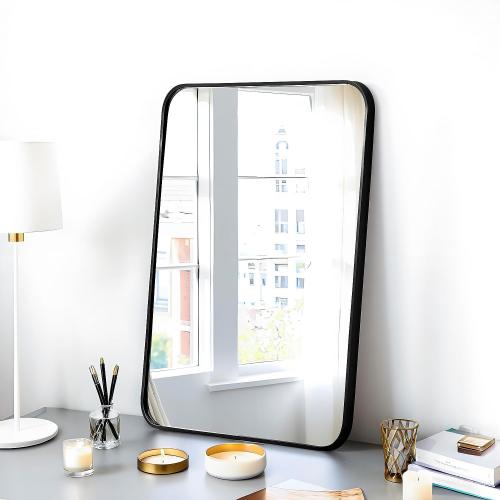 30x20 Rectangle Mirror Wall Mounted Aluminum Alloy Metal Frame HD Glass Dressing Make-up for Bathroom Entryway Bedroom Living Room 30 20 inch Black