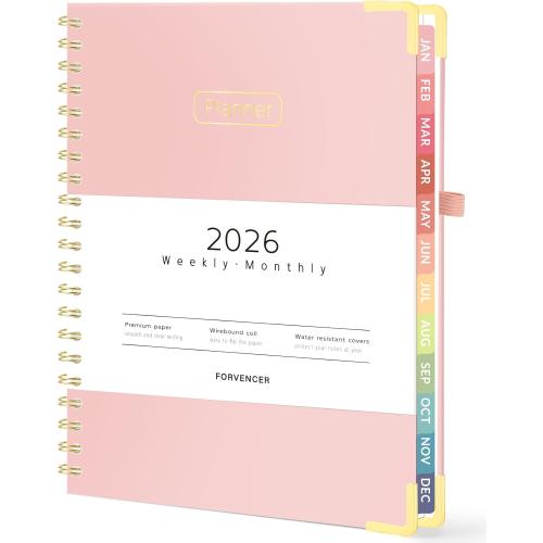 Forvencer 2026 Planner, Hardcover Calendar Planner Weekly and Monthly, Jan 2026 - Dec 2026, 8.5 x 11, Spiral Daily Organizer for Home School, Pink