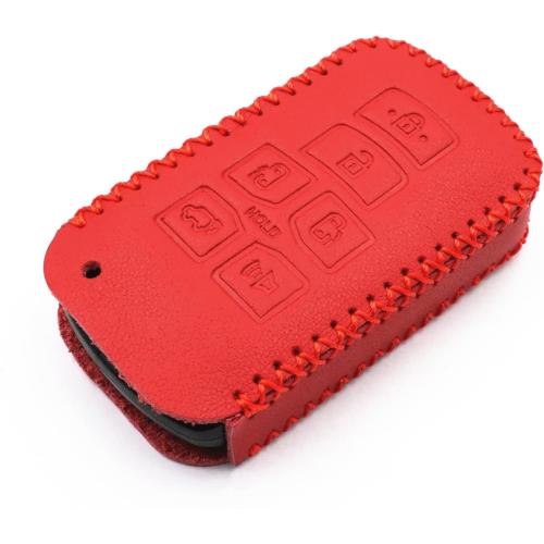 Leather for 2019 2018 2017 2016 2015 2014 2013 2012 2011 Toyota Sienna HYQ14ADR Smart 6 Buttons Key Case Fob Cover Chain (Red)