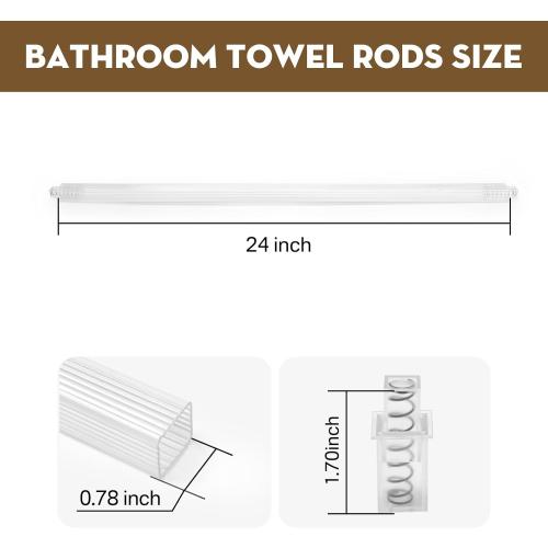 24-Inch Adjustable Bathroom Towel Bar Replacement Rod,Replacement Shower Towel Bar for Ceramic Holder with Adjustable Spring End Wall Mount for Kitchen & Bathroom Towel Storage(Clear-Reliable Plastic)