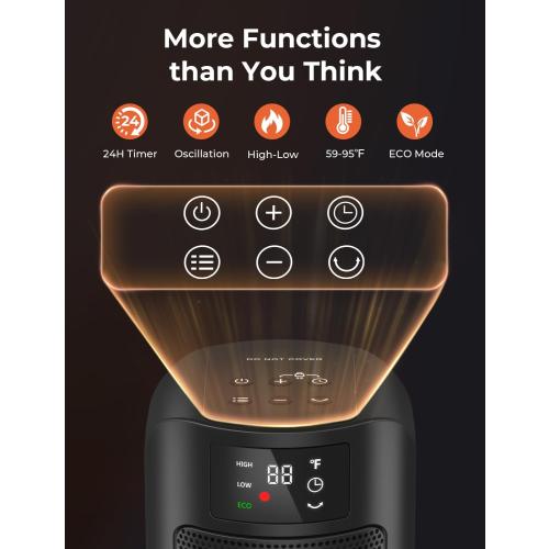 Space Heater, 1500W Space Heaters Efficient Heating with LED Display, 1-24H Timer, ECO, Multiple Protection, 60° Oscillating Portable Heater Quiet Heating for Garage Home Office Indoor Use