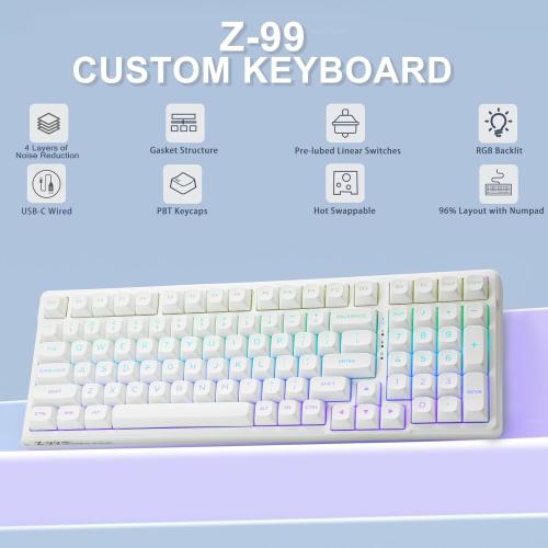 E-Yooso Creamy Mechanical Keyboard Wired, Hot Swappable, Pre-lubed Linear Switches, Gasket Structure with Sound Dampening Foam, RGB Backlit, 99 Keys Custom Gaming Keyboard for PC/Mac,White