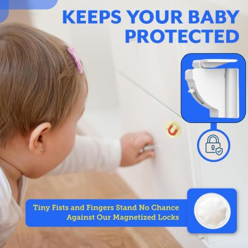 Eco-Baby Magnetic Cabinet Locks for Babies - Keyless, White, 20 Pack and 3 Keys