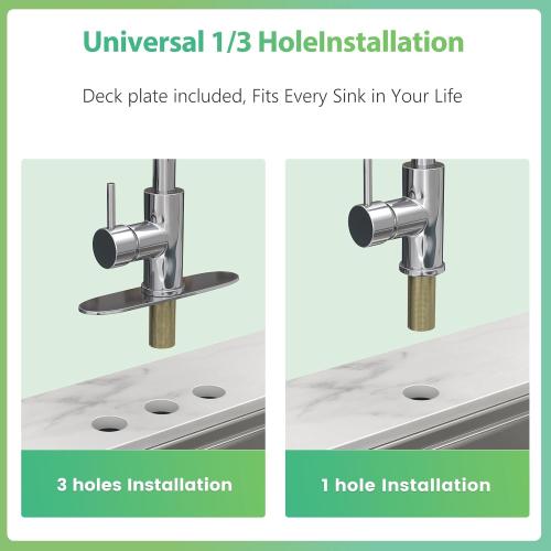 Dual Spout Kitchen Faucet with Pull Down Sprayer, Chrome Stainless Steel Commercial Sink Faucet, Single Handle, 1 or 3 Hole Install, for Farmhouse RV Laundry Utility Wet Bar