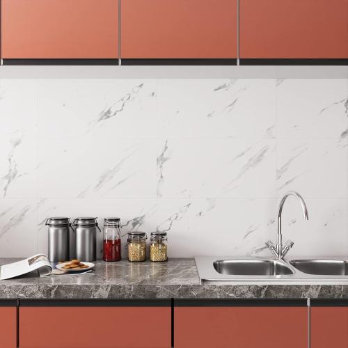 Stickyart 15-Piece White Marble Peel and Stick Floor Tile for Bathroom Floor Tile Peel and Stick on Wall Vinyl Flooring Roll Waterproof 12x24 Self Adhesive Vinyl Flooring Tiles for Kitchen Bedroom