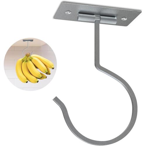 Self Adhesive Banana Hook Under Cabinet Foldable Banana Hanger Metal Under Counter Banana Hook to Keep Bananas Fresh Banana Holder for Kitchen RV Space Saving, Silver