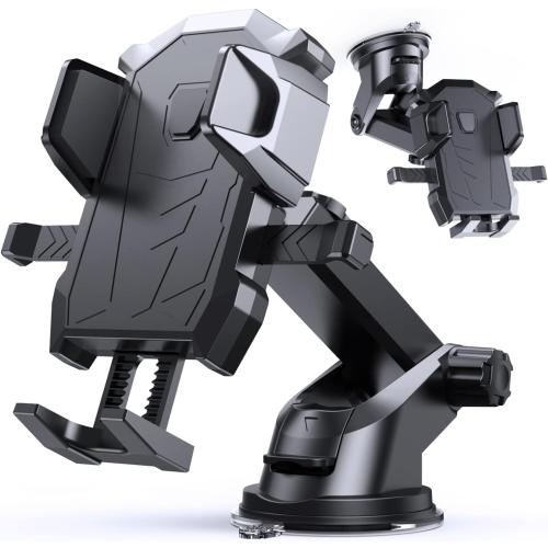 Car Phone Holder Mount Dashboard & Windshield Hands Free, Cell Phone Holder with Super Suction Cup and Long Arm Compatible with iPhone Samsung & Other Cellphone