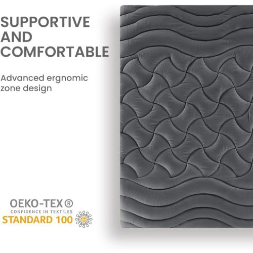 SLEEP ZONE Cooling Queen Mattress Topper, Premium Zoned Cool Mattress Pad Cover, Padded Mattress Protector Breathable Washable, Deep Pocket 8-21 (Grey, Queen)