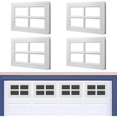 4 Pcs Garage Door Windows, Replacement Vinyl Garage Door Windows Inserts Kit for 1.3'' Thick Door Frame with UV Resistant Resin Glass, Window Inserts for Exterior Garage Doors(20.75x13.77'')
