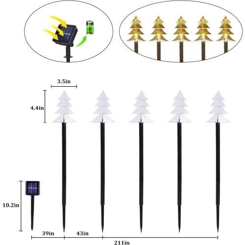 5 Pack Christmas Solar Pathway Lights, Solar Tree Lights Outdoor | Solar Powered, Waterproof, Pathway Use, Christmas Decor, Outdoor Landscape
