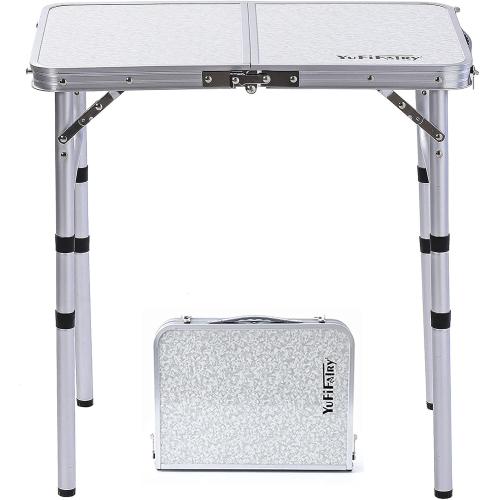 Small Folding Table Portable, 24''L x16''W Foldable Camp Table with 3 Adjustable Height, Indoor Outdoor Lightweight Aluminum for Outdoor Cooking Picnic, (3 Heights)