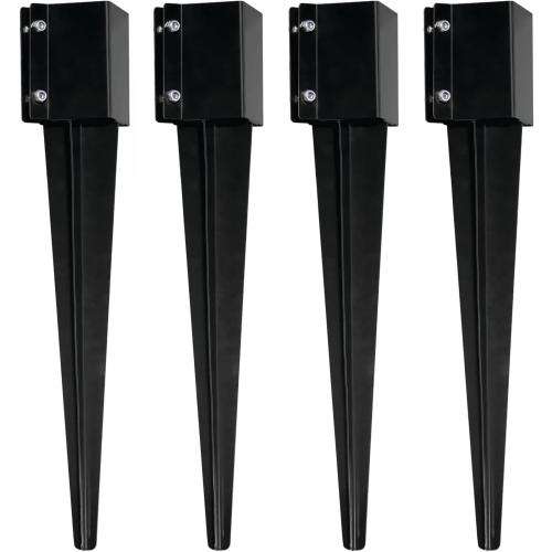 4 Pack 24'' Fence Post Anchor Ground Spike Metal Black Powder Coated 24 x 4 x 4 Inches Outer Diameter (Inner Diameter 3.5 x3.5 Inches)