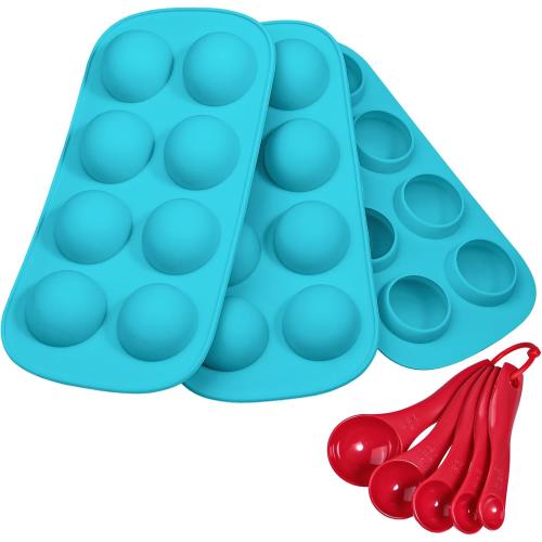 Webake Sphere Ball Chocolate Molds Platinum Silicone, 3 Pack 8-Cavity Round Baking Molds for Halloween Eyeball, Jelly, Cake Pop, Truffle, Mousse, Ice Cube & Pastry Making, Includes Free Filling Scoop