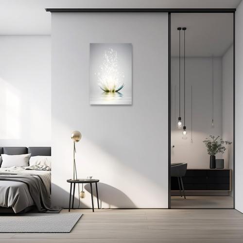 LZIMU Zen Canvas Wall Art White Lotus Flower Bloom in Water Picture Prints Wall Decor Framed Grey Painting for Yoga Spa Meditation Spiritual Room Decor (12x18in (30x45cm), Zen Artwork-3)