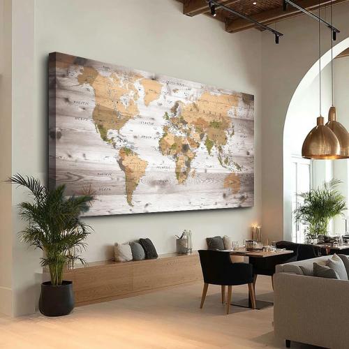 canvas Wall Art 20“x40 lagre map of the world Painting Ready to Hang Framed World Map Artwork Prints for Home