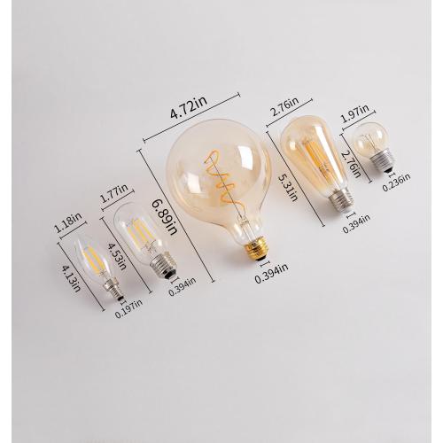 G125 /G40 Amber Glass Large Oversized Dimmable LED Edison Bulb, E26 2200K Warm White Extra Big Round Vintage Light Bulbs, 4 Watt 150LM Decorative 25Watt Globe for Bedroom Living Room Bar and cafe