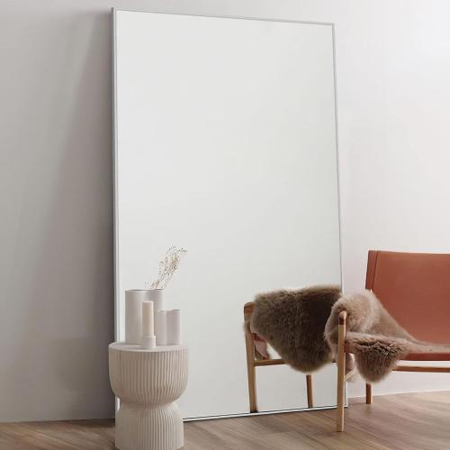 NeuType Full Length Mirror 51x32 Large Bedroom Floor Mirror, Aluminum Alloy Frame, Wall-Mounted or Leaning, for Living Room, Silver