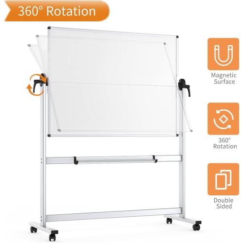 VIZ-PRO Rolling Whiteboard,  Mobile White Board with Stand | Double-Sided Standing Magnetic Dry Erase Board on Wheels for School Office Home