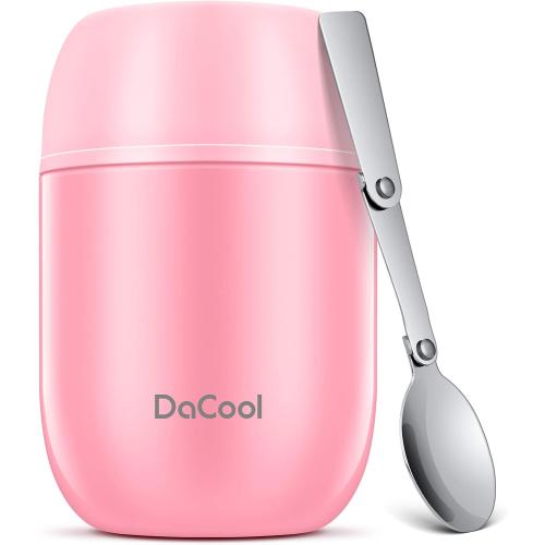 DaCool Insulated Food Jar Food Thermo Kids Thermo for Hot Food 16 oz Stainless Vacuum Bento Lunch Therm for Kids Girls Adult with Spoon Leak Proof for School Office Picnic Travel Outdoors, Pink