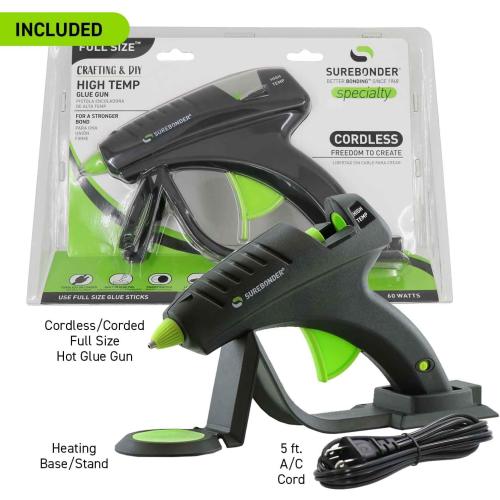 Surebonder Cordless Hot Glue Gun, High Temperature, Full Size, 60W, 50% More Power - Sturdily Bonds Metal, Wood, Ceramics, Leather & Other Strong Materials (Specialty Series CL-800F)